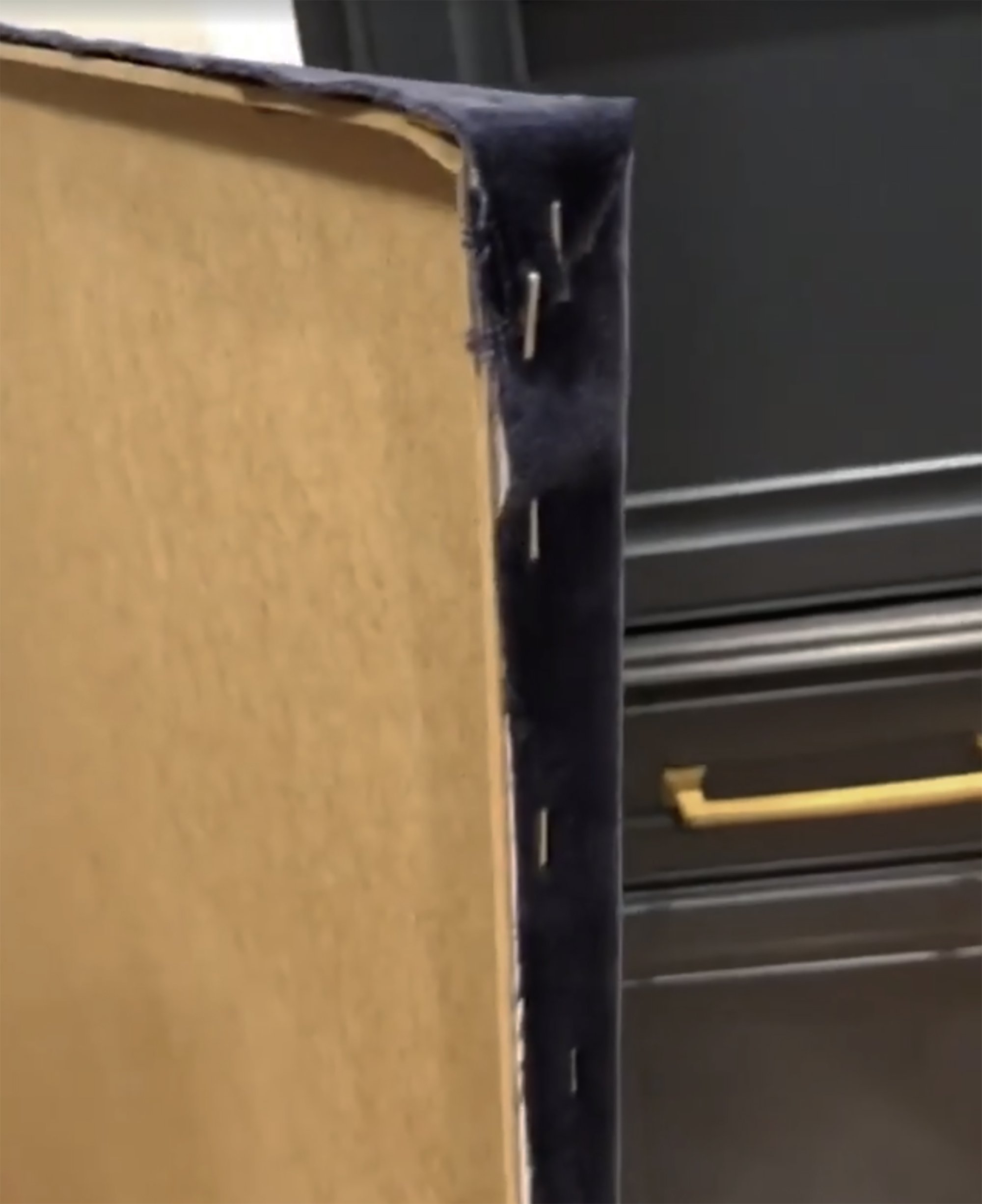 Edge of Stapled Upholstered Velvet Panel