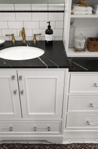Honing Our Guest Bathroom Nero Marble Countertops - roomfortuesday.com